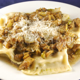 Fisch-Gemüse-Ragout auf Pasta Aufsicht - Fotos-Schmiede