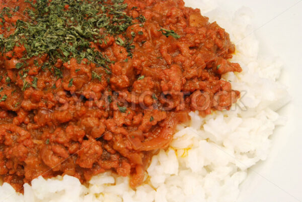 Hackfleisch auf Reis Detail - Fotos-Schmiede
