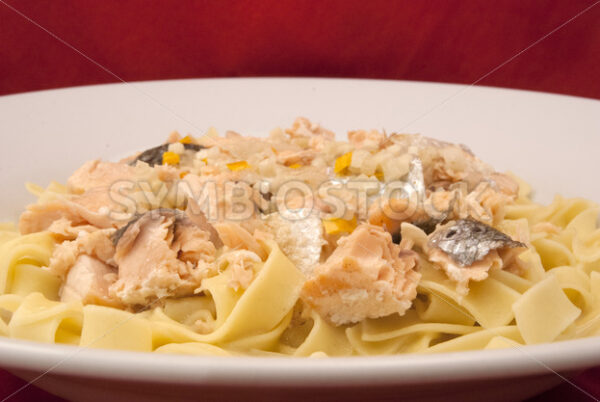 Lachs in Weißwein-Sahne-Sauce mit Bandnudeln Frontal - Fotos-Schmiede