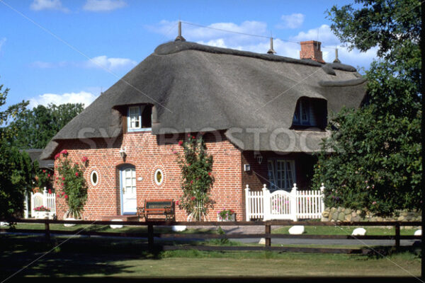 Typisches reetgedecktes, großes Haus in Dithmarschen - Fotos-Schmiede